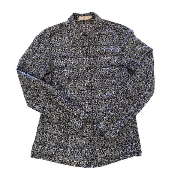 Tory Burch Long Sleeve Button Down Blue and White Cotton Shirt (Size 2) - Picture 1 of 4